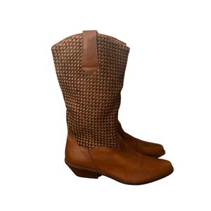 Dingo Boots Brown Black Weave Checkered Pointed Toe Pull-On Women’s 8M Brazil